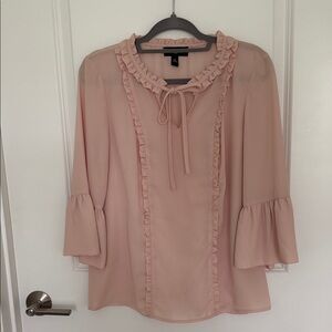 Karl Lagerfeld Women's Blush Pink Ruffle Blouse Med